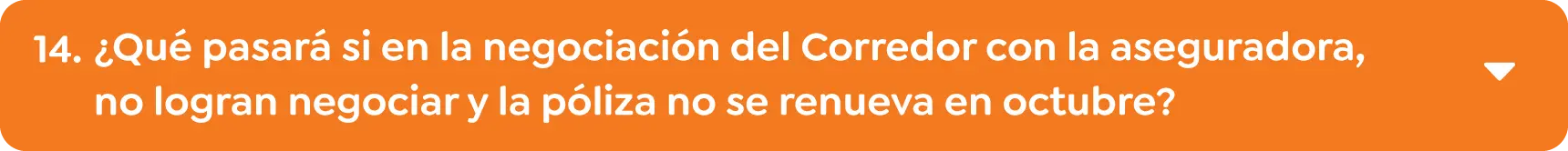 14. ¿Qué pasará si en la negociación del Corredor con la aseguradora, no logran negociar y la póliza no se renueva en Octubre?  